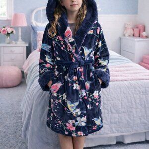 Baker by Ted Baker Girl’s Blue Hooded Floral Robe, 9-10 yo